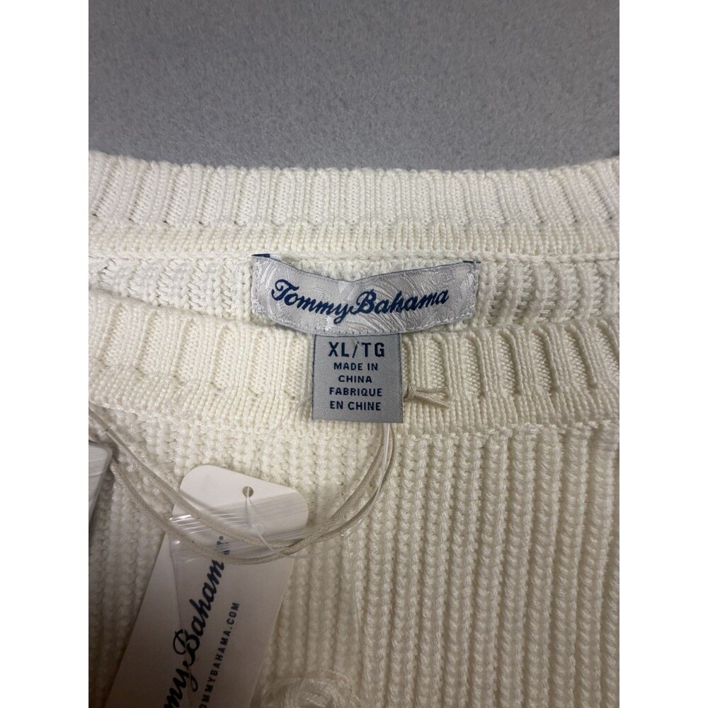 Tommy Bahama Breezy Palm Crew Neck Pullover Sweater Ivory XL Raglan Embroidered - Picture 5 of 10